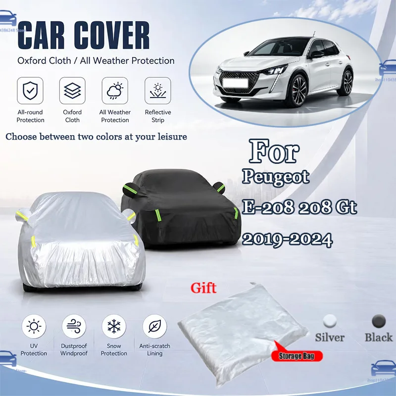 

For Peugeot E-208 208 Gt 2019-2024 All Weather Oxford Car Cover Uv Snow Dustproof Reflective Strip Outdoor Protection