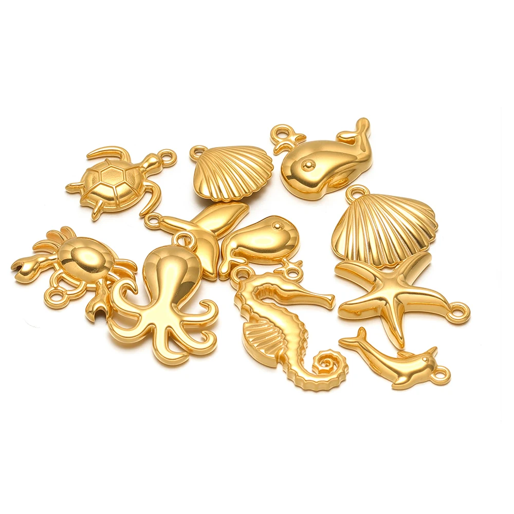10Pcs Stainless Steel Starfish Shell Dolphin Charms Animal Pendants for DIY Earrings Necklace Supplies Jewelry Keychain Making image 5