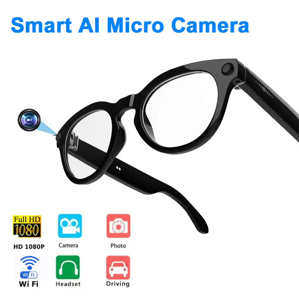 

Микрокамера с искусственным интеллектом, интеллектуальное распознавание голосовых вызовов, солнцезащитные очки с шумоподавлением, 1080p HD, мини-очки для камеры, спортивный видеорегистратор, мониторинг