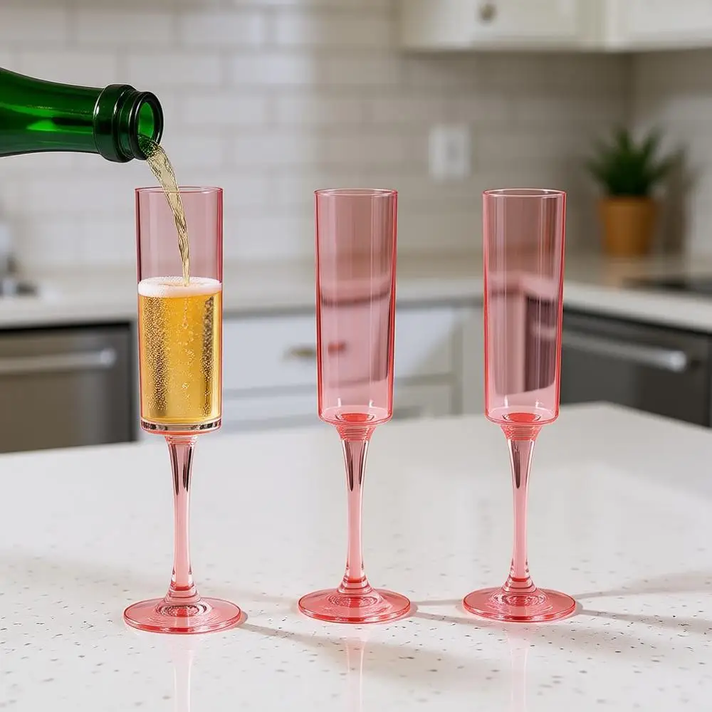 

48 PCS 6 Oz Disposable Champagne Glasses, Plastic, Wedding & Large Celebrations, Pink