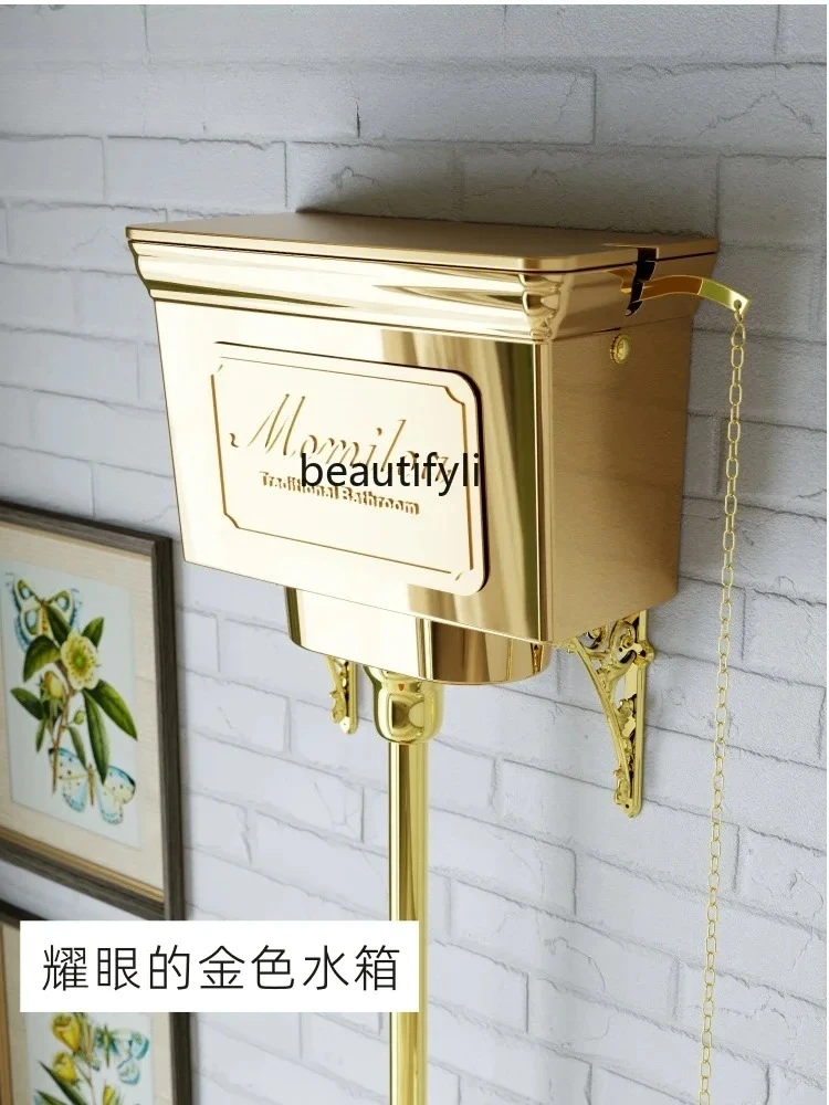 

European Style Parvenu Gold Toilet French Retro High Water Tank Toilet Personalized Color Gold Plated