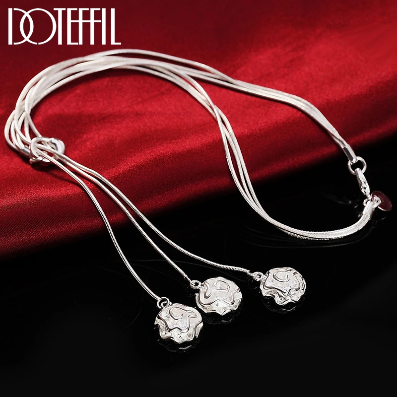 

DOTEFFIL 925 Sterling Silver 20 Inch Snake Chain Three Rose Flows Pendant Necklace For Women Fashion Wedding Charm Jewelry
