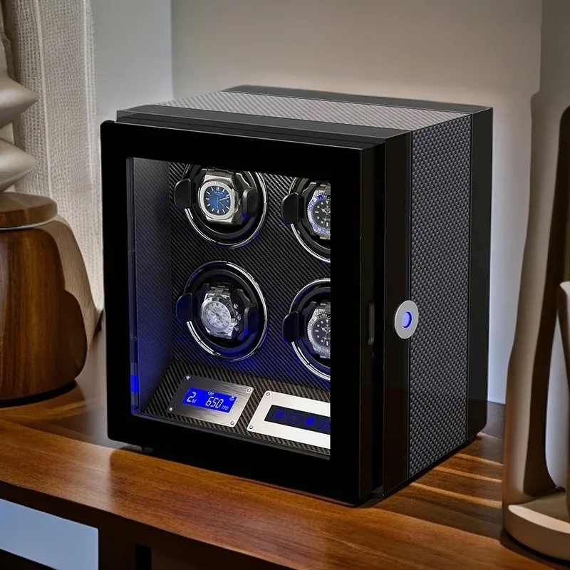 Safe Fingerprint Automatic Watch Winder Carbon Fiber Watches Winders Remote Control Auto Winding Watch Box Watches Organizer