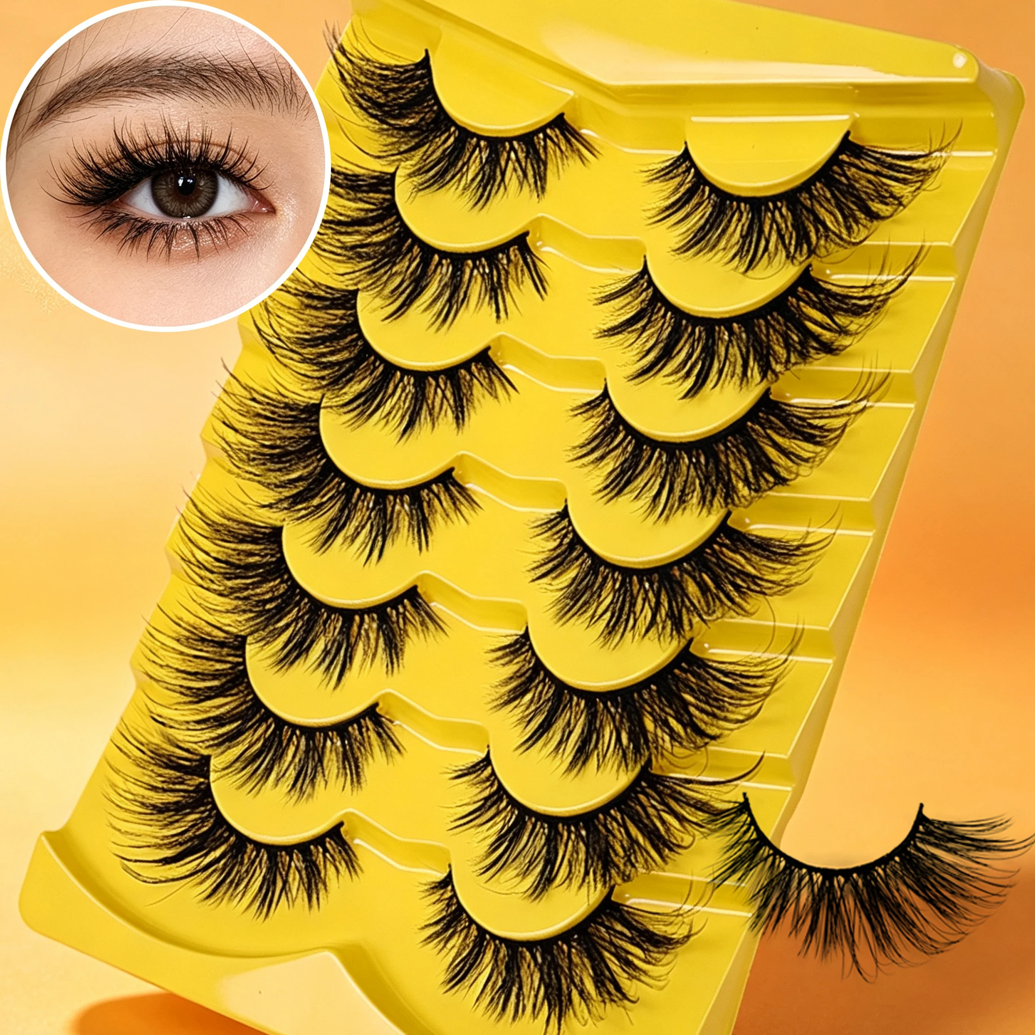 Manga Cat Eye False Eyelashes 7 Pairs Soft Natural Looking Reusable Fake Lashes for Women Daily Party Cosplay Eye Makeup