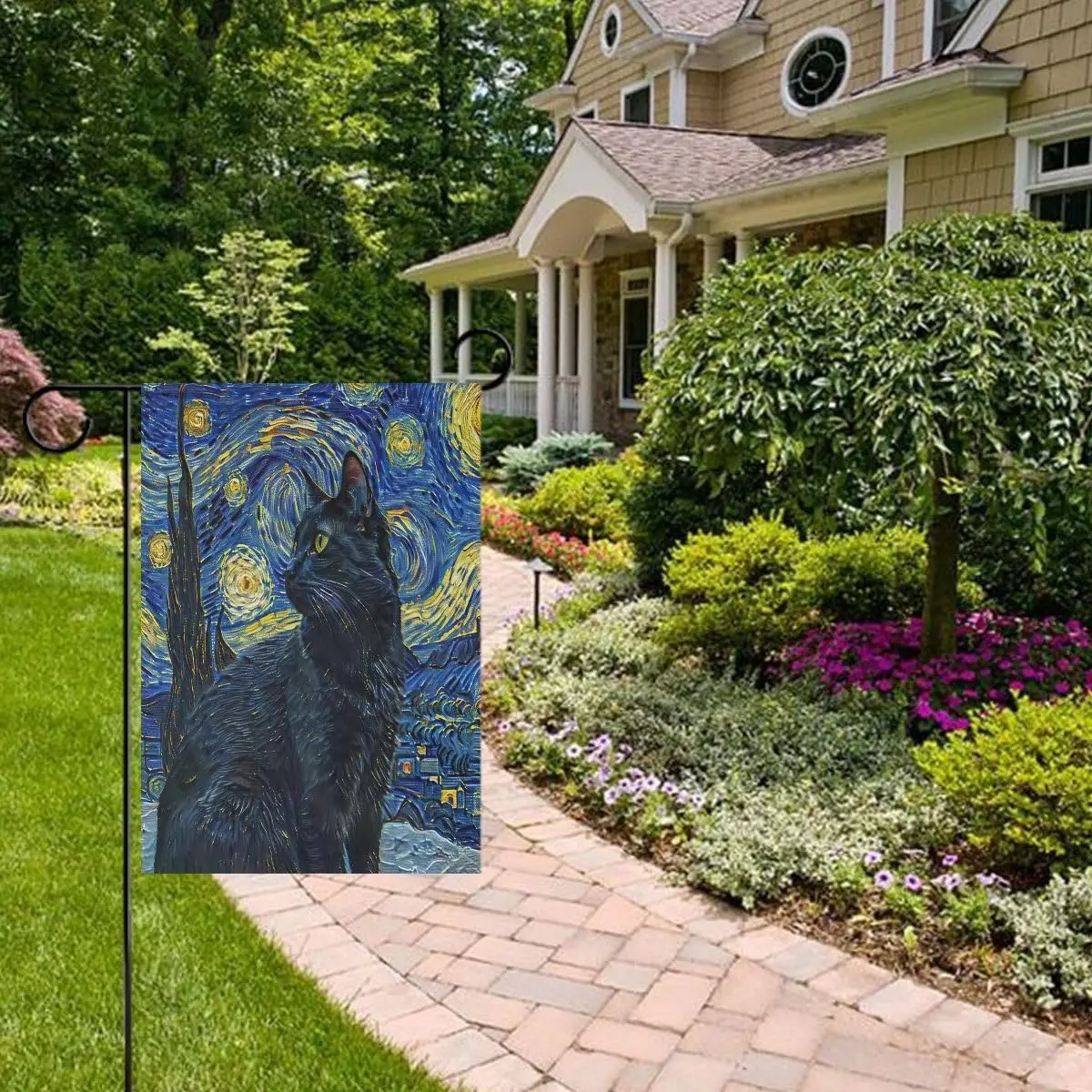 Black Cat Starry Night Garden Flag, Double Sided Polyester Yard Banner, Fade Resistant Outdoor Decor, 28x40 inch DDI GGX