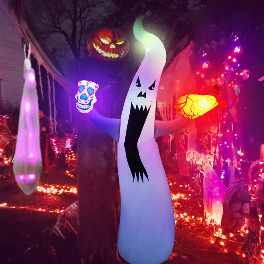 Giant Halloween Theme Props Blow Ups Ghost Halloween Inflatable Decorations Led Light up Remote Control Outdoor Holiday Decor