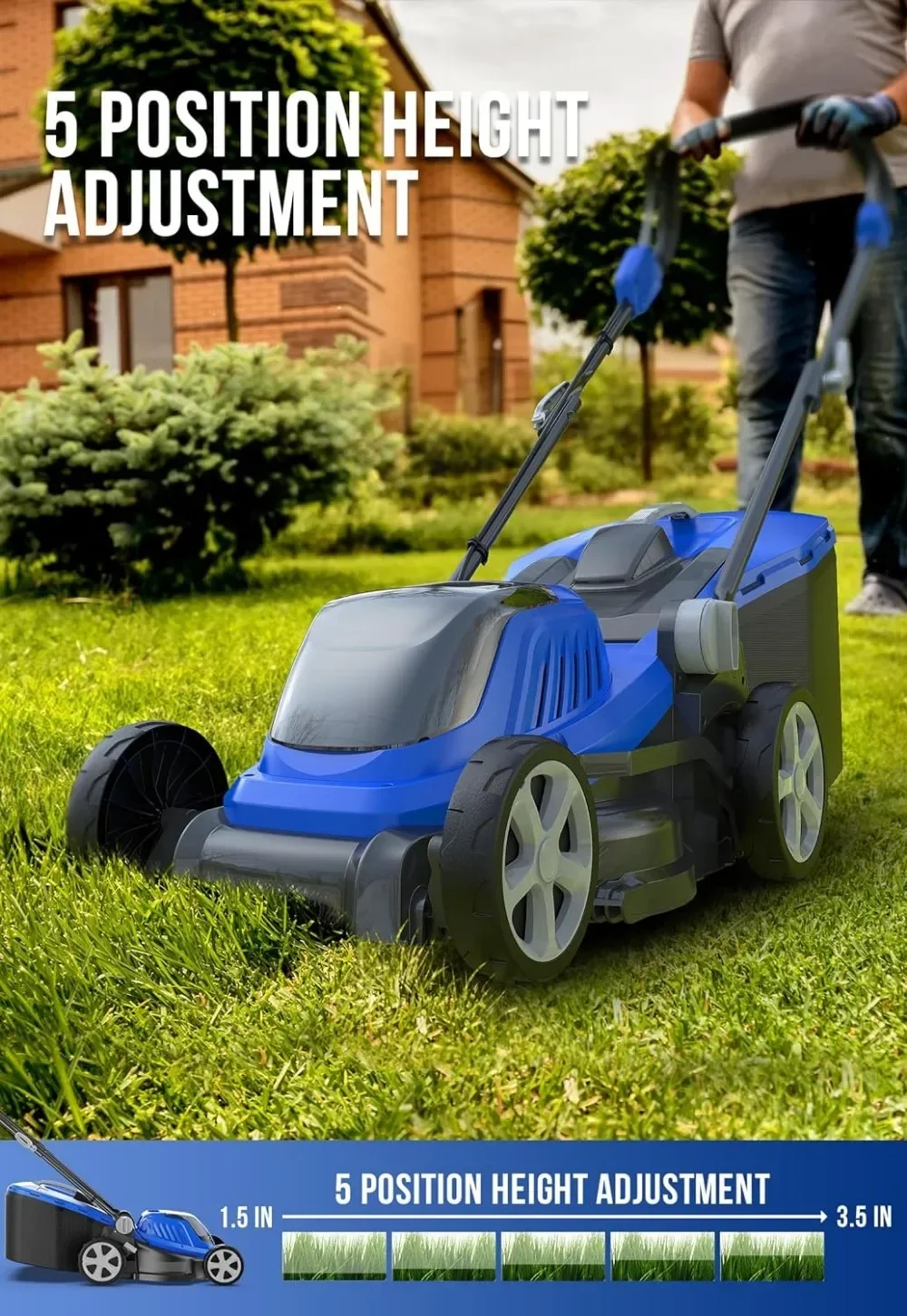 

A Lawn Mower 40V Brushless 18" Cordless 5 Cutting Height Adjustments Electric Lawn Mower 4.0AH Battery and Charger Included