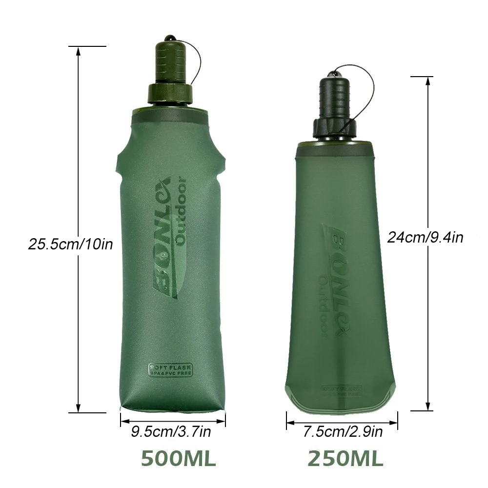 250ML 500ML Soft Flask, Running Water Bottle Foldable TPU Hydration Flask for Running Hydration Pack Cycling Hiking Marathon