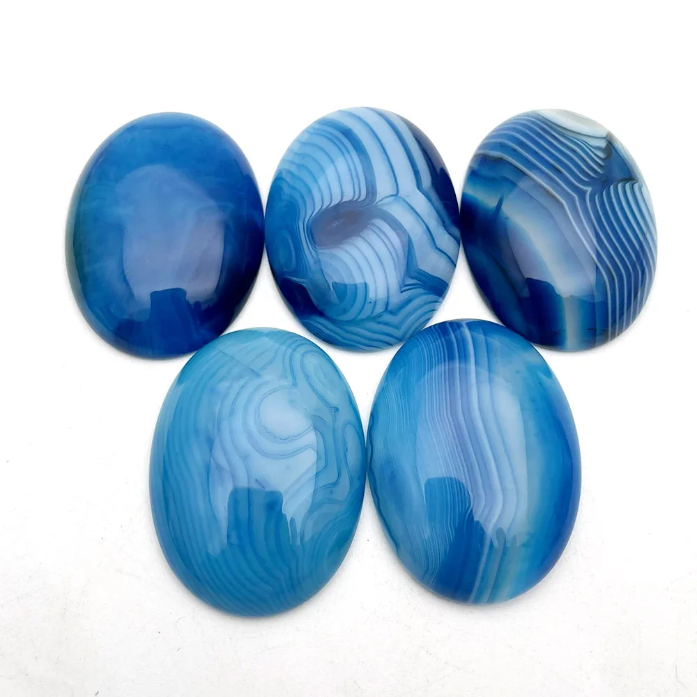 2PCS 30x40mm Natural Agate Blue Stripe Stone Beads Ring Face Patch DIY Pendant Bead Accessories Naked Stone For Jewelry Making