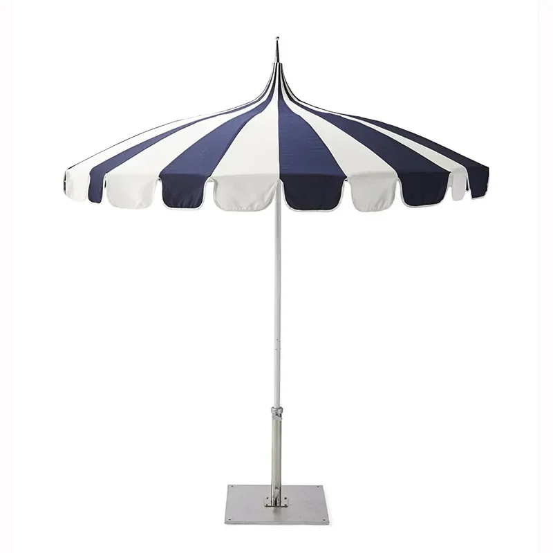 Shade sun umbrella outdoor leisure aluminum rod polyester large courtyard pagoda umbrella 16 bone sand blue and white beach