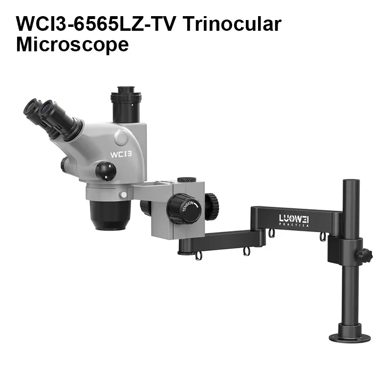 LUOWEI LW-WCI3-6565LZ-TV 6.5-65X Continuous Zoom Triocular Desktop Stand Microscope with Dust Mirror for PCB Welding Repair