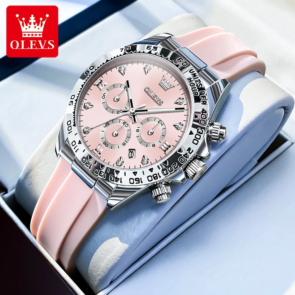 OLEVS 5618 Quarzuhr für Damen, Silikonarmband, leuchtender Chronograph, sportliche Damenmode-Armbanduhr