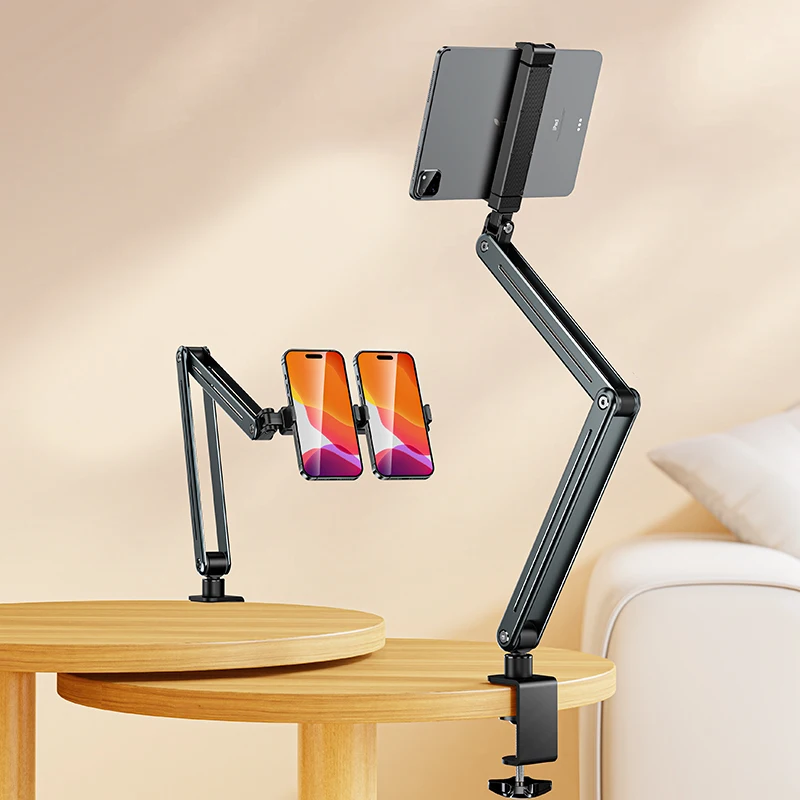 Foldable Flexible Tablet Holder 360° Rotation Bed/Desk Arm Mount Cantilever Lazy Mobile Phone Holder for 4.5-12.9 Inche Devices