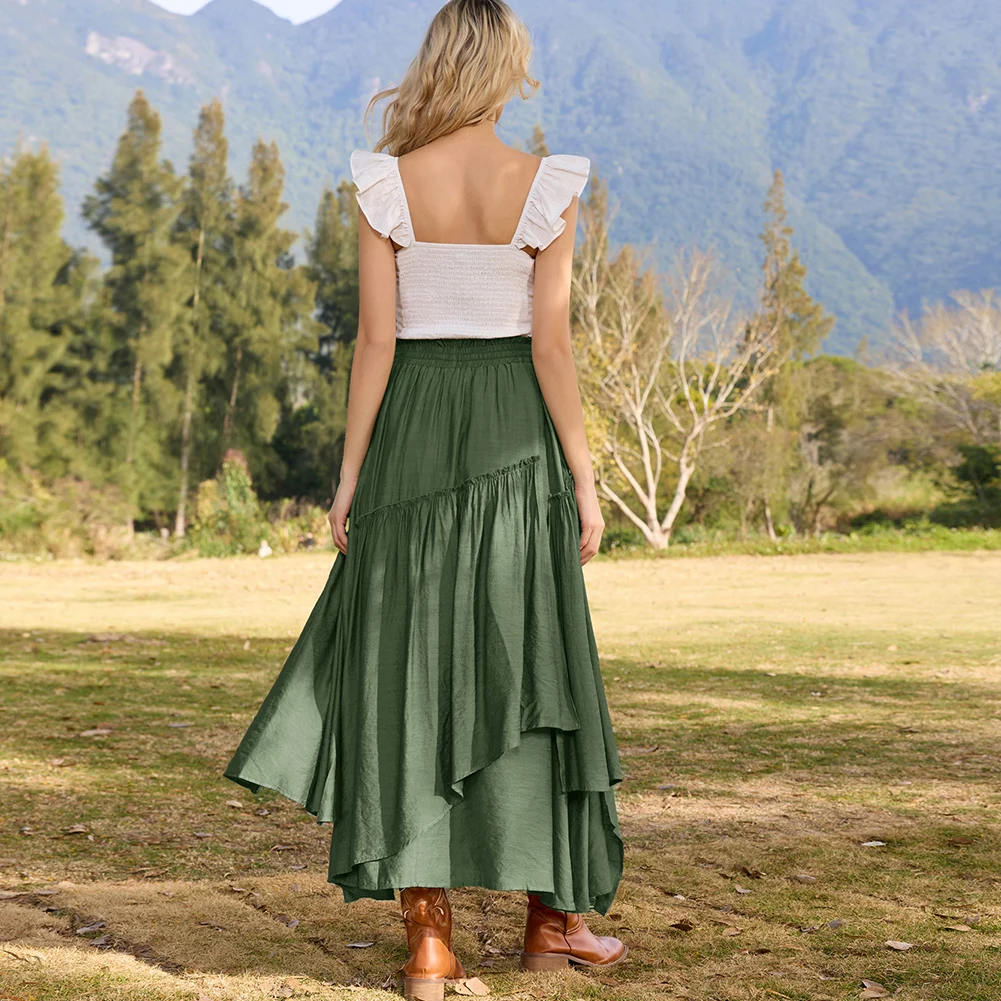 SD Women Skirts High Waisted Retro Renaissance Overlay Decorated Skirt Drawstring Waist Swing Skirt Irregular Hem Skirt