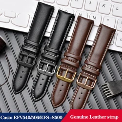 Genuine Leather Plaid Watch Strap for Casio EFV540/506/EFS-S500/510/EFR-30 EFV-540 Watchband Black Brown 18mm 20mm 22mm 24mm