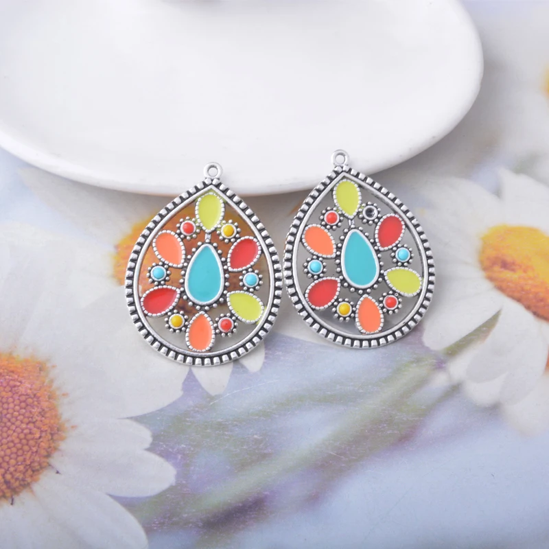 12 Stück Böhmischer Stil Antik Silberfarbene Emaille Imitation Türkisblau Charms Ohrringe Anhänger Zubehör DIY Damenschmuck – Detail 5