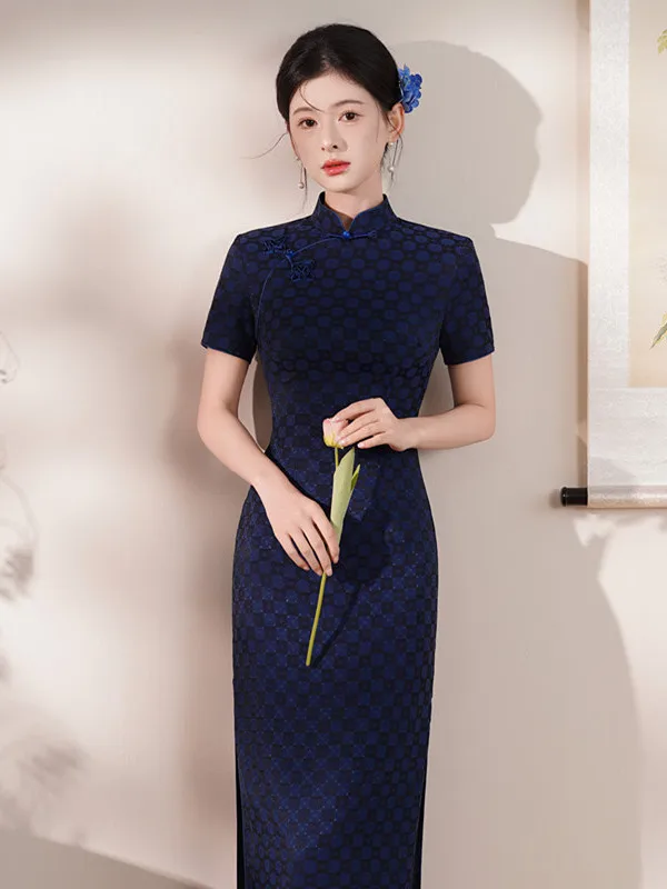 

Элегантное длинное ципао в стиле Шанхай, ретро, в национальном стиле, для повседневной носки, комфортное, дышащее, с коротким рукавом.