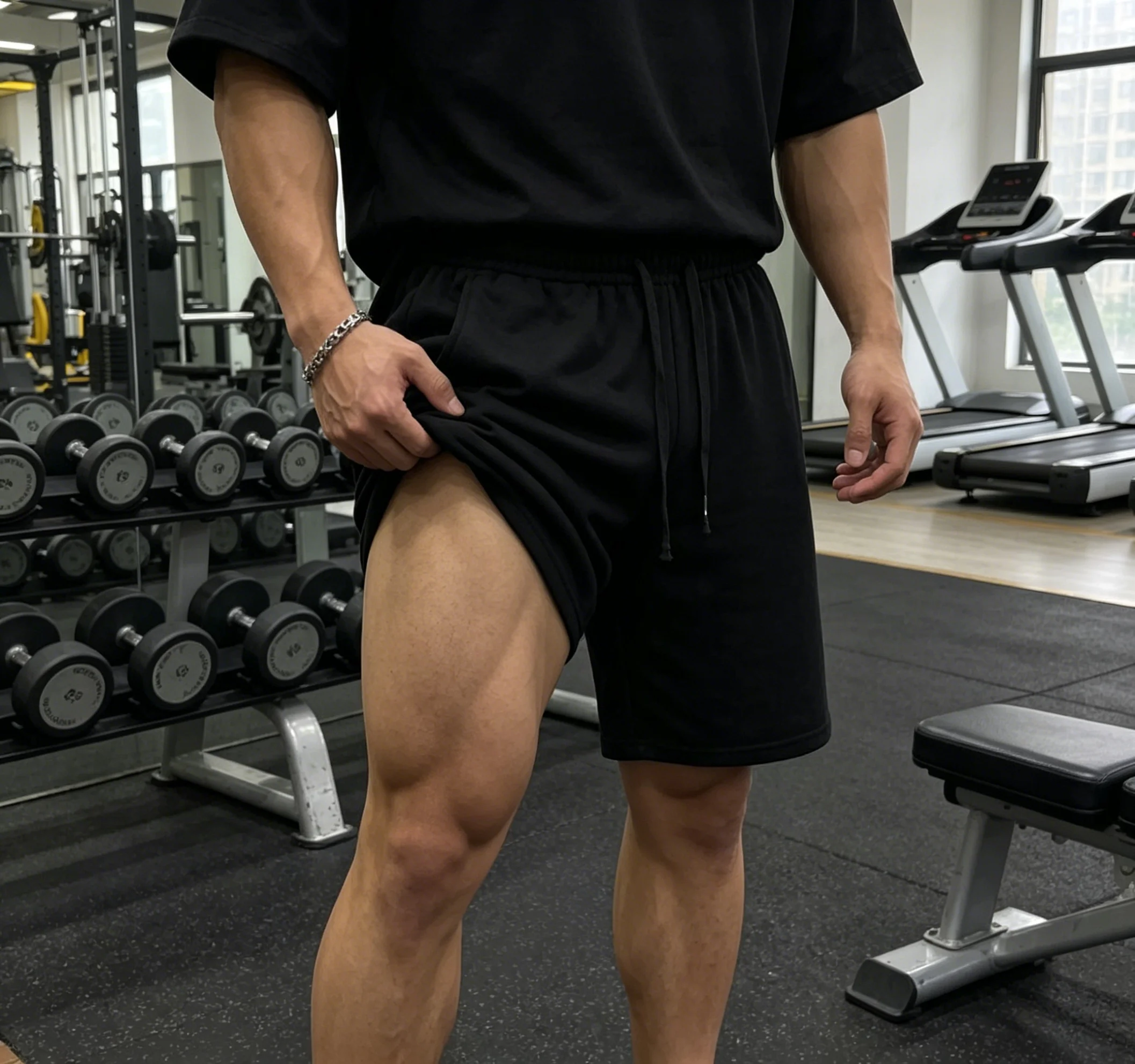 4 cores disponíveis, shorts esportivos masculinos para academia, preto/azul marinho/cinza escuro/cinza claro, soltos, na altura do joelho, calças espo