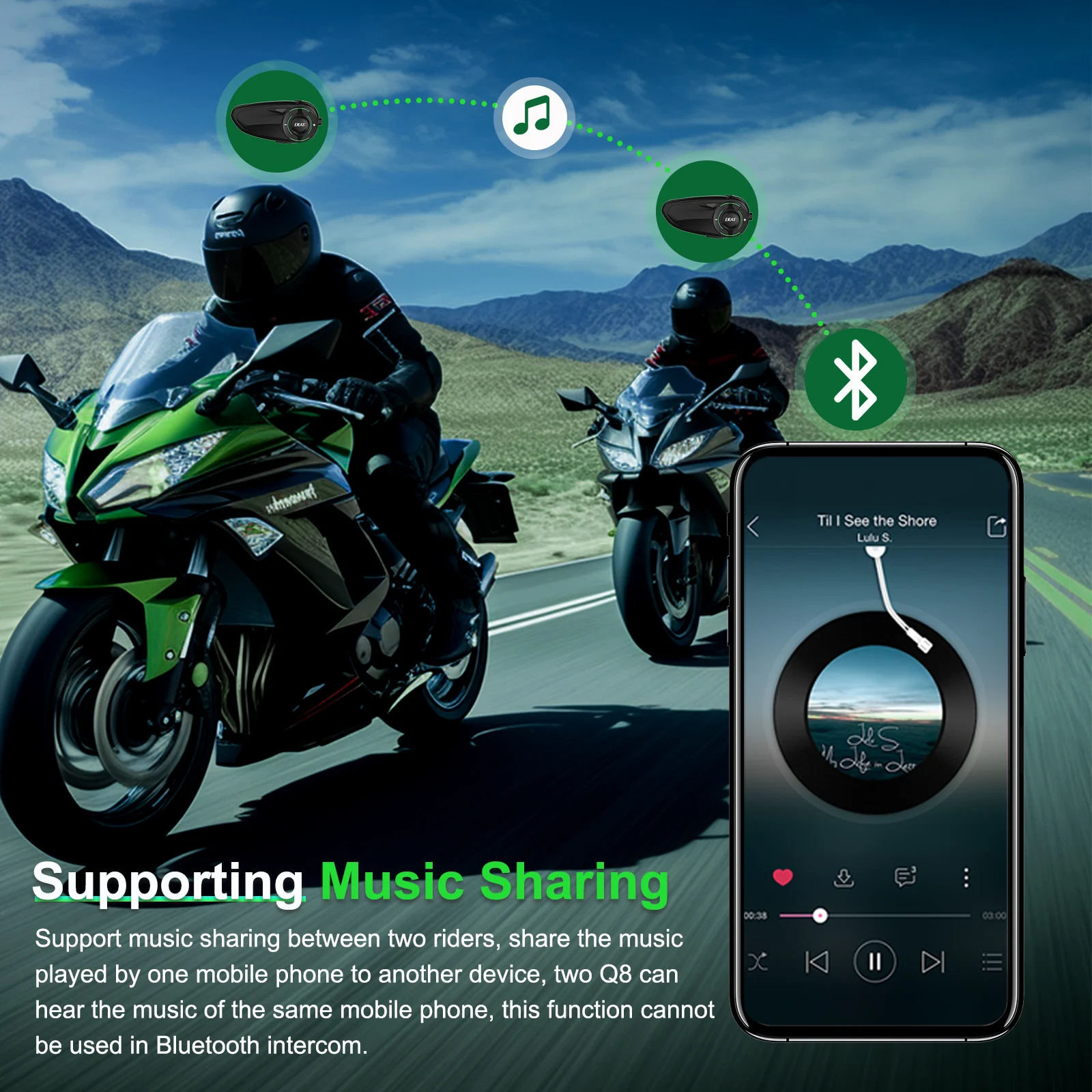 EJEAS Q8 Motorcycle Helmet Mesh3.0 Group Intercom Bluetooth Headset 6 Riders 1000M BT5.1 Talking Support Music Sharing FM IP67