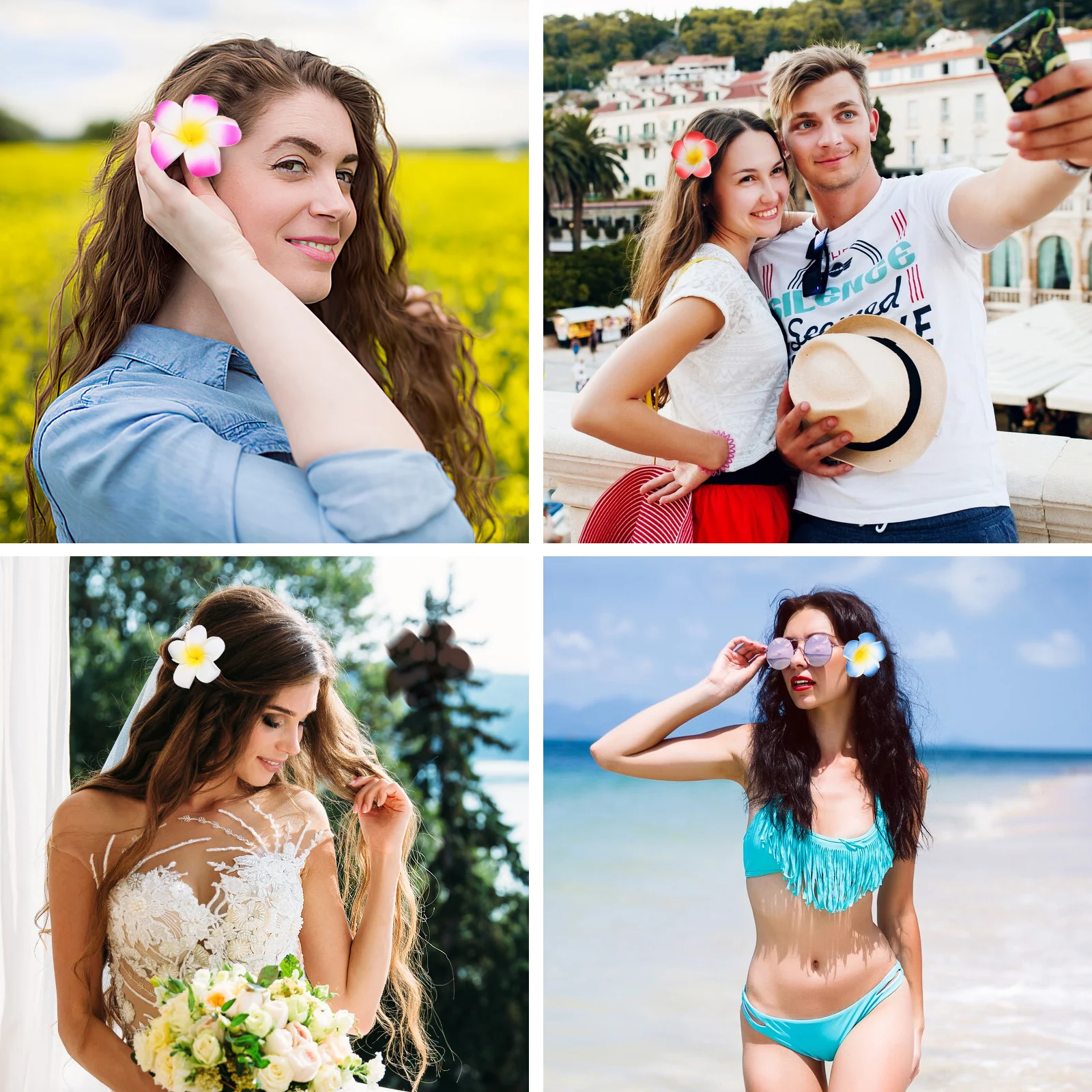 2.4 インチ 24 個 FRCOLOR プルメリアの花のヘアクリップ ハワイアンスタイルの結婚式のビーチパーティーの装飾 12 色