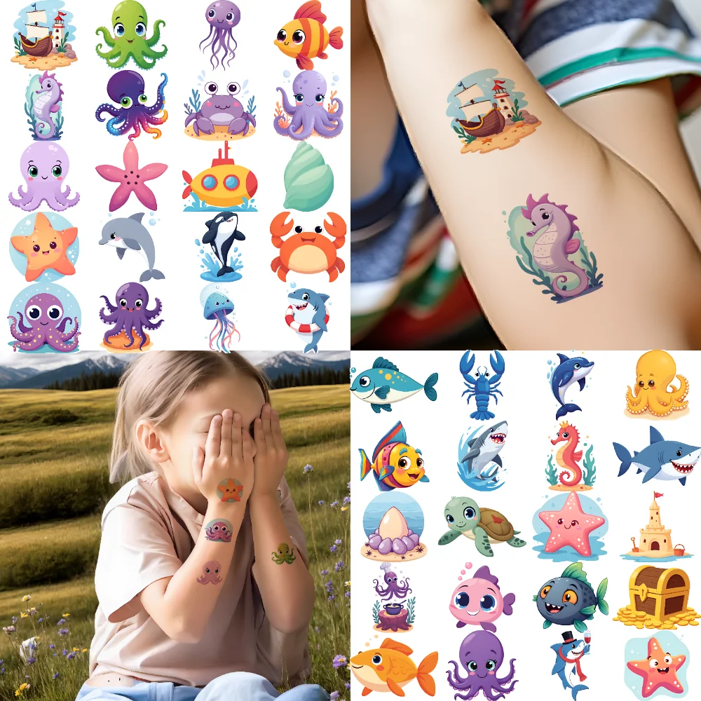 

54pcs Temporary Tattoo Sea Life Waterproof Long-lasting Body Stickers Ocean Animals Temporary Tattoo Stickers For Girls Arms