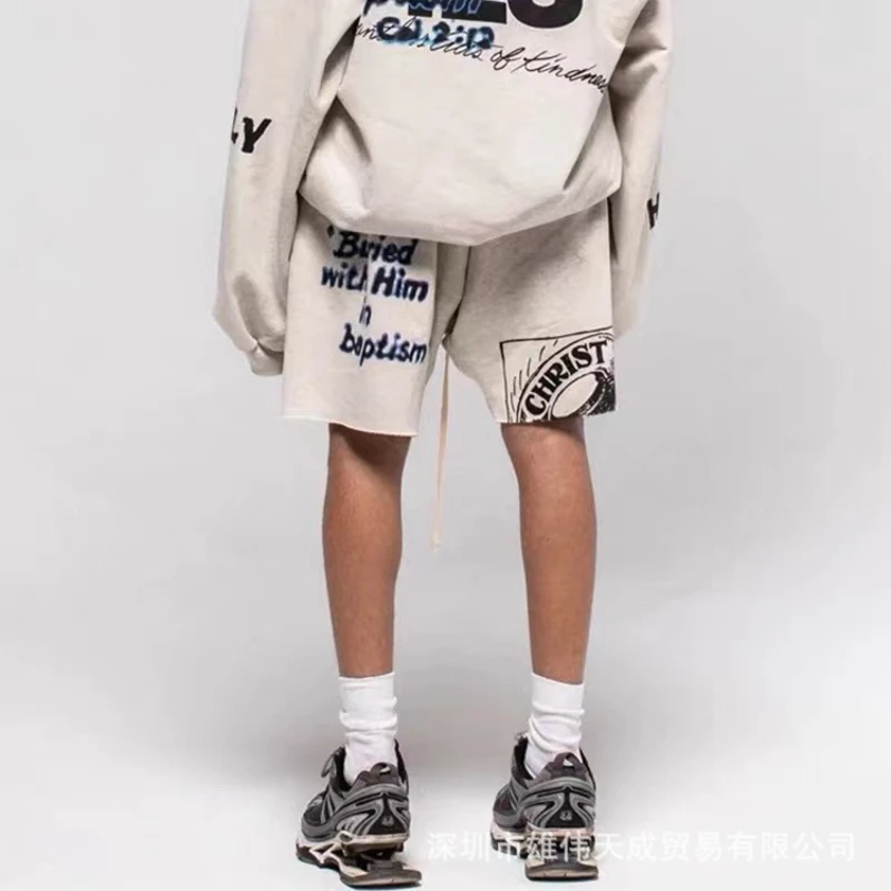 25SS Fashion RRR123 Drawstring Shorts Retro High Street Letter Printed Sports Drawstring Five Pants for Men and Women