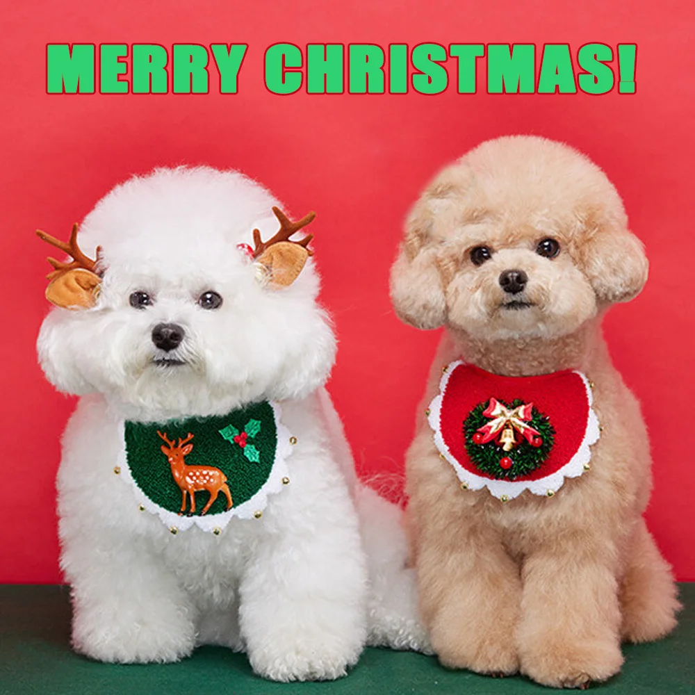 

Cat Dog Christmas Costume Bib and Party Hat Pet Scarf Puppy Saliva Towel Pets Christmas Outfit Supplies