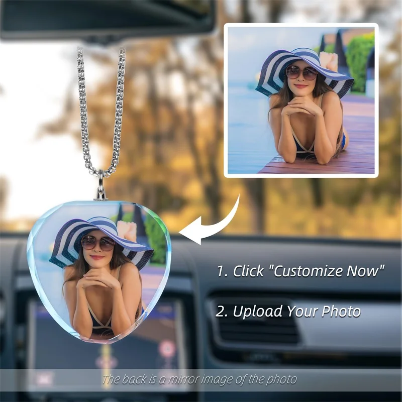 Custom Photo Car Rear View Mirror Crystal Hanging Ornament Decor Personalized Picture Car Rearview Mirror Pendant Charm Gifts