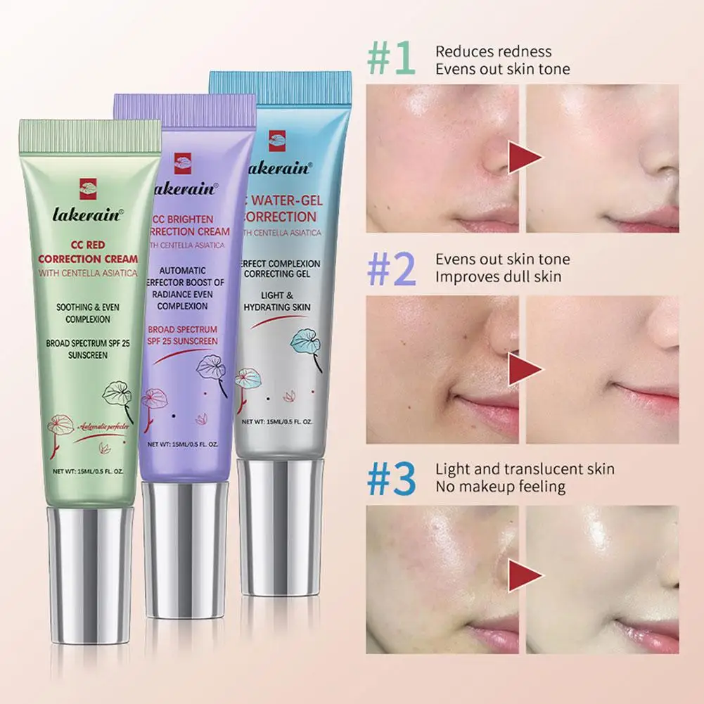 1 Uds WQCentella CC crema 15ml imprimación de maquillaje corrector iluminador poros que minimiza el cuidado de la piel sensible cobertura Natural Base facial