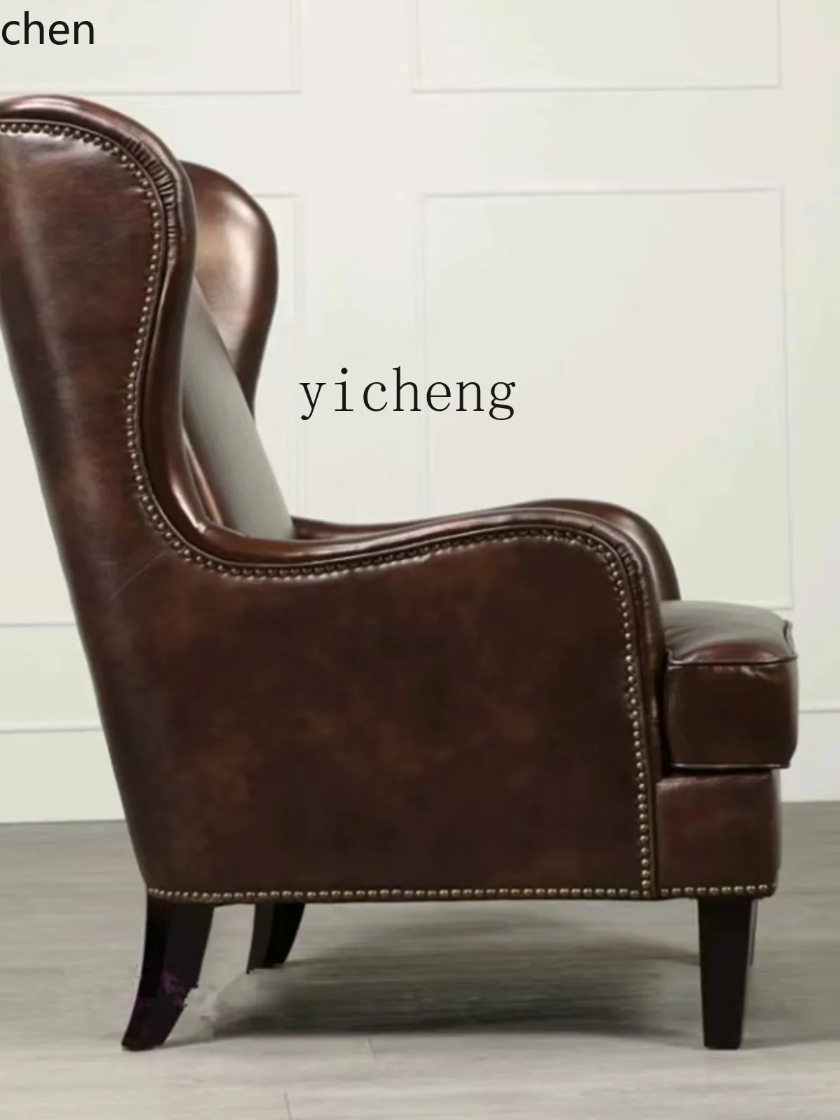YFY  Wingback Chair Sofa First Layer Cowhide Retro Oil Wax Skin Chair Leather Single