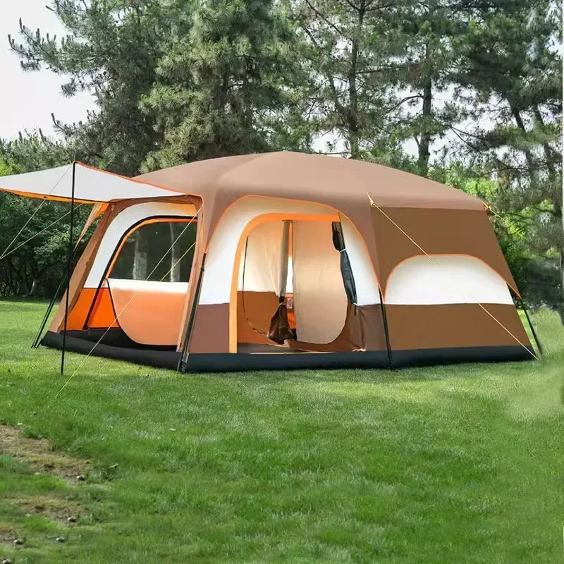 Tent Outdoor Folding Portable Two Room One Hall Thickened Rainproof and Sunscreen Camping Equipment Complete