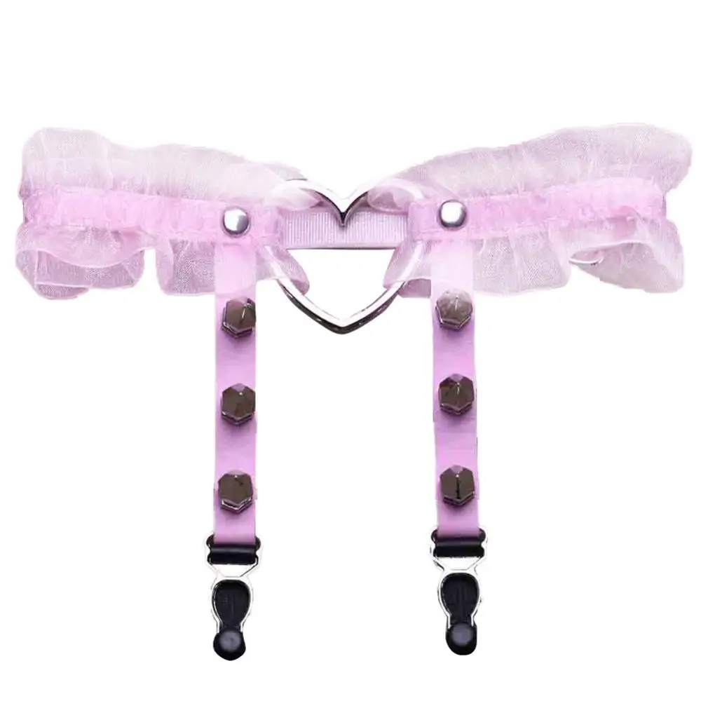 Suspender Punk Elastic Women Garter Belt 1Pc Girl Gothic Heart-shape Ring Spikes Suspender