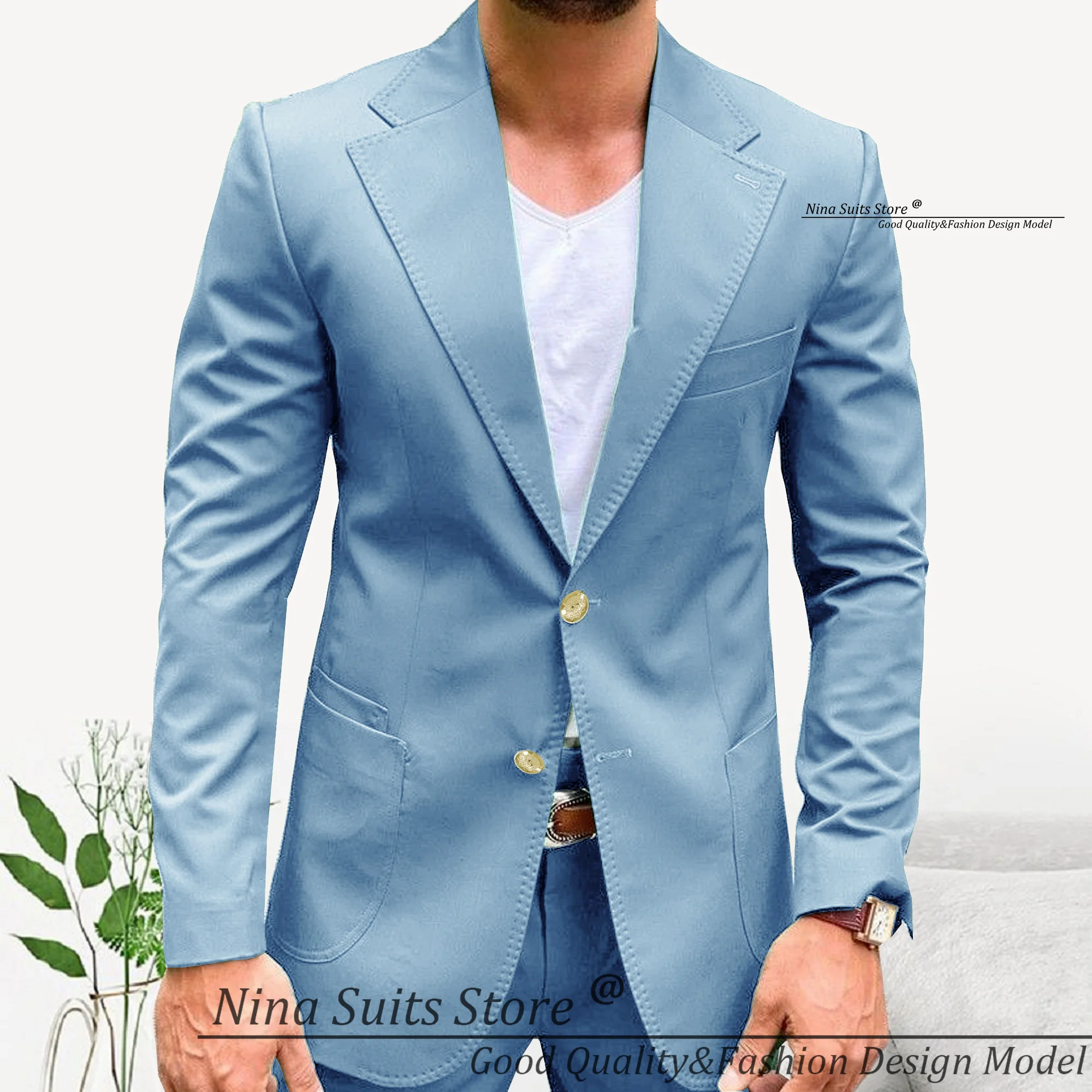 Nina Store 2025 Spring New Men's Suit 2-piece Set Dopamine Color Men's Casual Coat and Pants Notch Lapel Patch Pocket Blazer Set