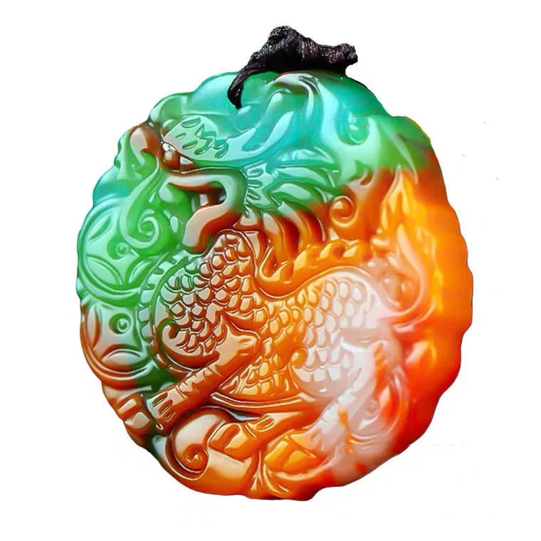 Xinjiang Gobi Colorful Jade Lucky Kirin Pendant for Men and Women Transport Amulet Pendant To Ward Off Evil Spirits.