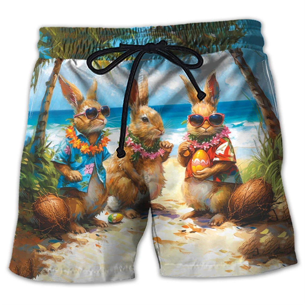 Cartoon Happy Easter Day Dinosaur 3D Print Short Pants For Men Clothes Egg Rabbit Kawaii Beach Shorts Funny Christianity Trunks