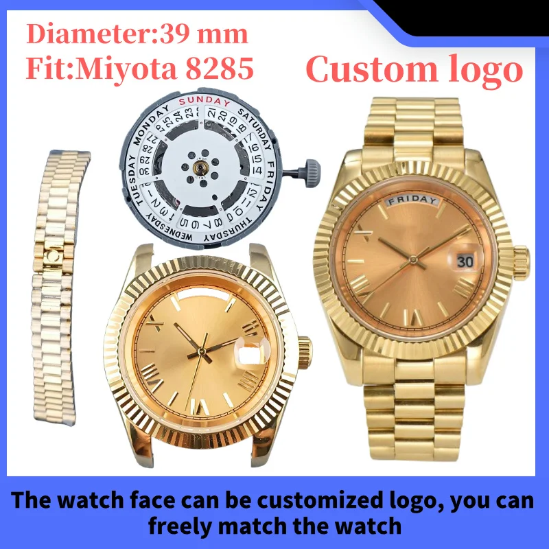 

39mm Miyota 8285 watch case 316L stainless steel sapphire glass 10bar waterproof suitable for Miyota 8285 movement assembly