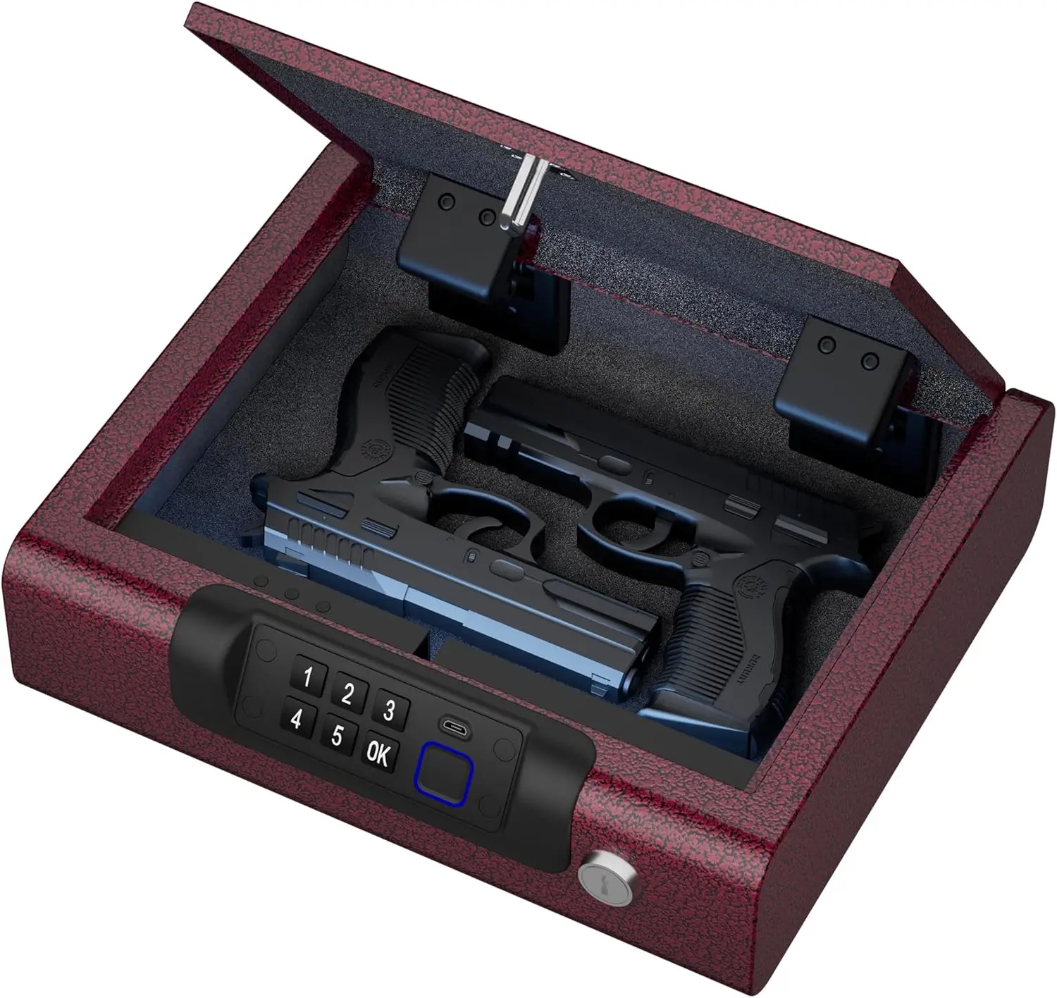 Burgundy Red LargeGun Safe,Biometric Gun Safe for Pistols 3-Ways unlock Safe Fingerprint Digital PIN Key Unlock with Voice, Gun