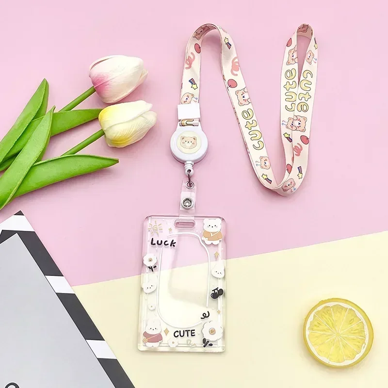 Cartoon Card Holder Transparent Acrylic Working Permit Case Staff Women Pass Work Card Cover Sleeve Badge Name ID Tag Sleeve