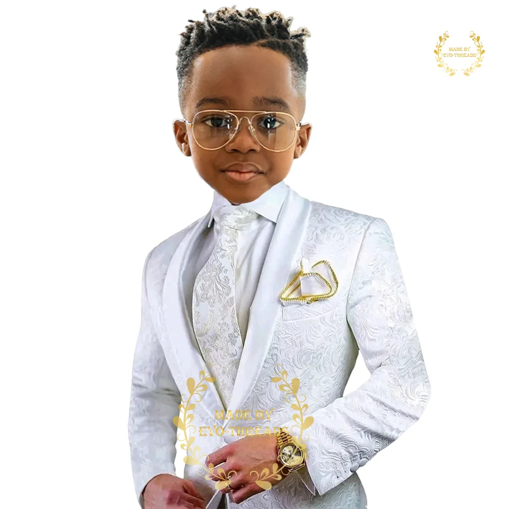 Boys suit' white 2-piece set (floral jacket+pants) age 2~16 kids formal event wedding prom child gift, custom tuxedo