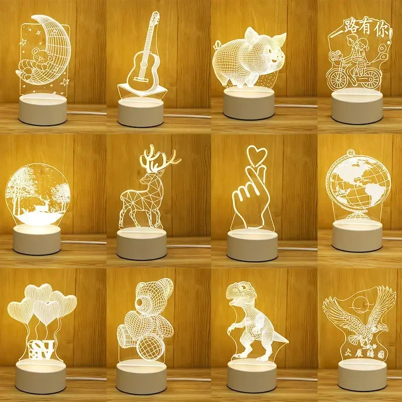 Lampe 3D LED en acrylique, veilleuse ours dinosaure pour enfant, décoration de chambre à coucher, décor de noël, cadeaux de fête de mariage