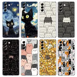 Cat-Printed Phone Case For Samsung Galaxy S24 S23 S22 S20 Ultra S21 FE 5G S10 S9 Plus S10E S8 Soft Silicone Clear Cover
