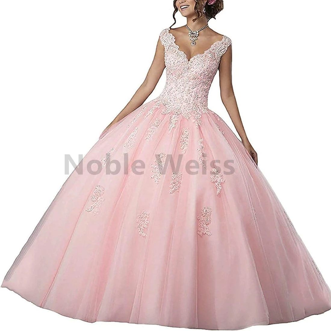 

V-Neck A-Line Quinceanera Dresses with Appliques Sweet 16 Ball Gown Party Dress for Teens Customize