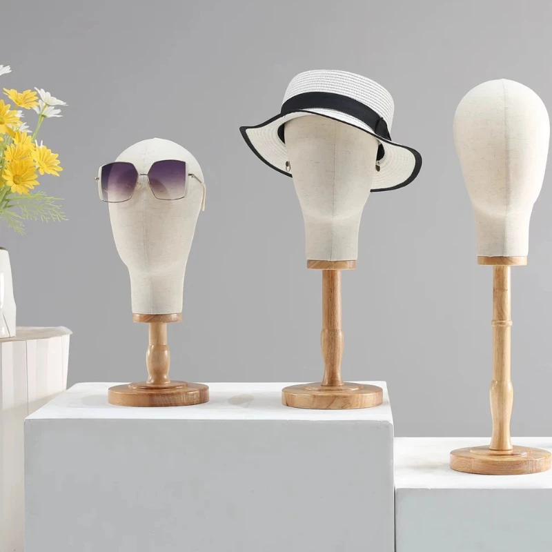 1PC Fabric Cover Women's Head Mannequin,Wood Color Stand, Hats, Glasses Model,Jewelry Display, AT422