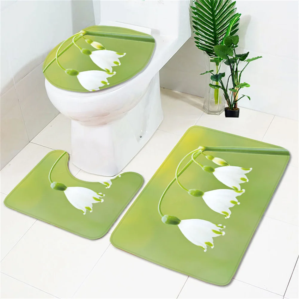 

Red White and Yellow Floral Pattern Bathroom Non-slip Carpet Floor Mat Toilet Seat Mat Super Soft Super Absorb water