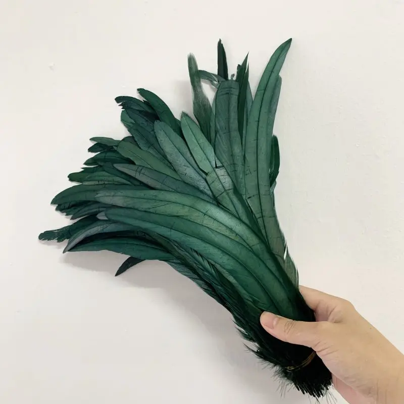 Wholesale 100pcs Rooster Tail Feathers Blackish Green  25-45cm Natural  Plumes Beige DIY Cock Clothing Jewelry Accessories Party