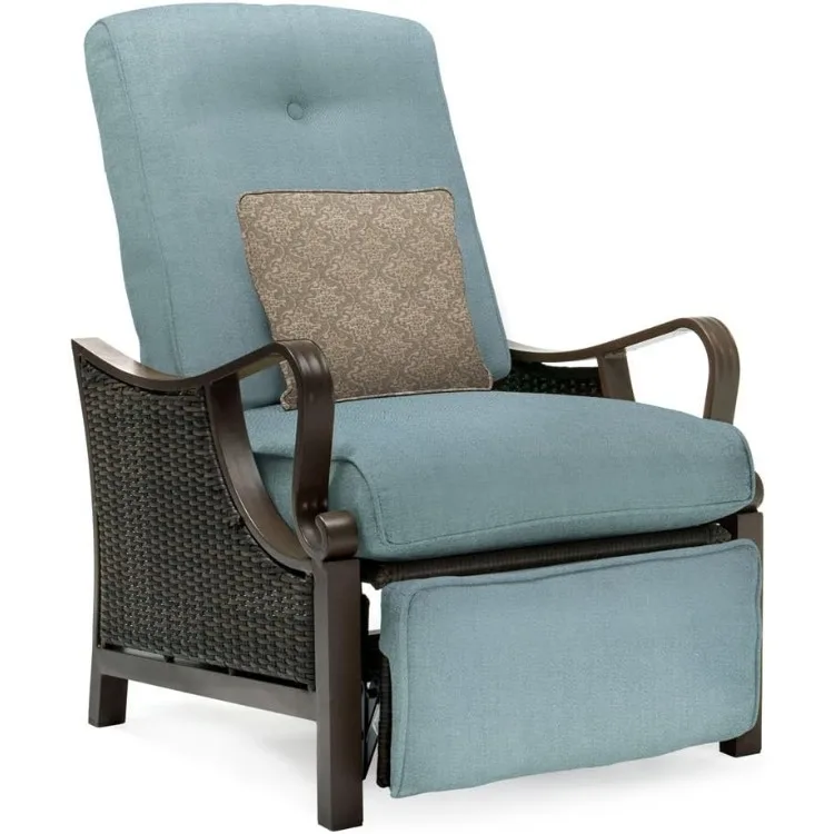 Ventura Brown Wicker Outdoor Recliner Chair with Cushions and Accent Pillow, Luxury All-Weather Outdoor Patio Recliner Chair