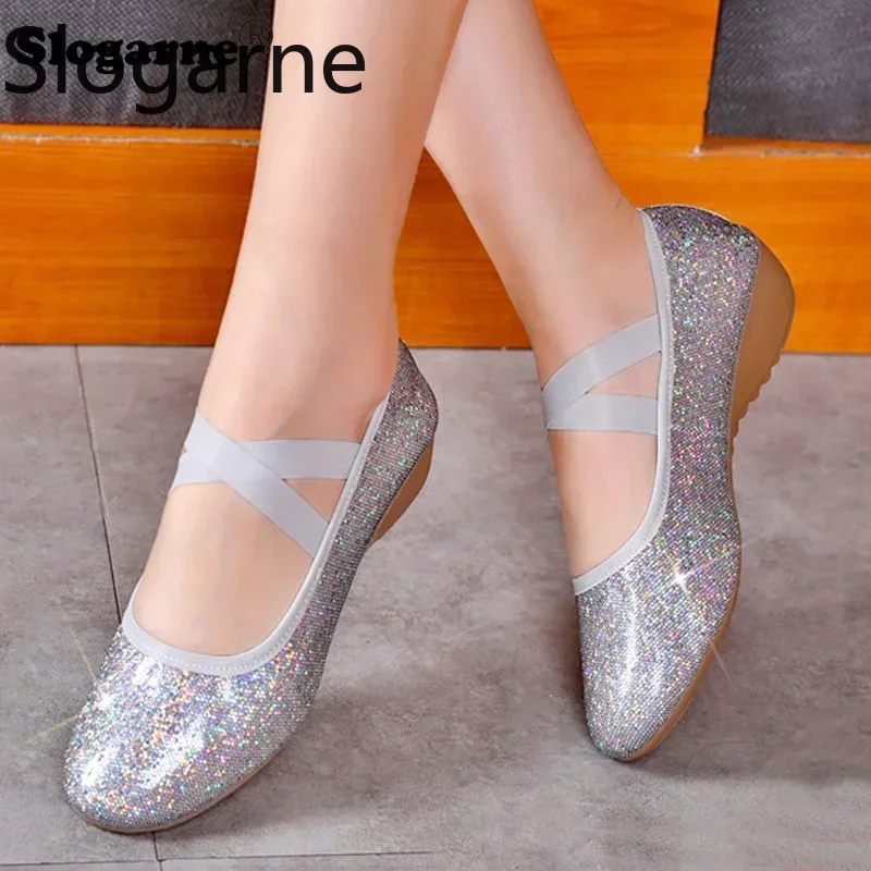 New Latin Dance Shoes Women 2.5cm Heels Fashion Jazz Shoes Ladies Patent Leather Party Yoga Sports Shoes Stage Show Footwear