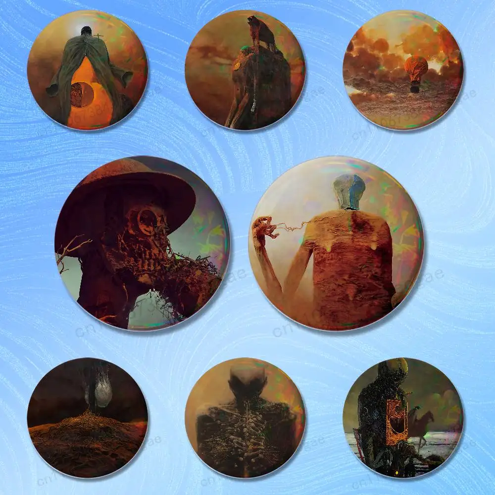 

Z-Zdzislaws B-Beksinskis Art Badges 25 32 44 58 75 mm Round Cosplay Pin Bag Decor Fans Collect Friends Gifts Brooch Souvenir
