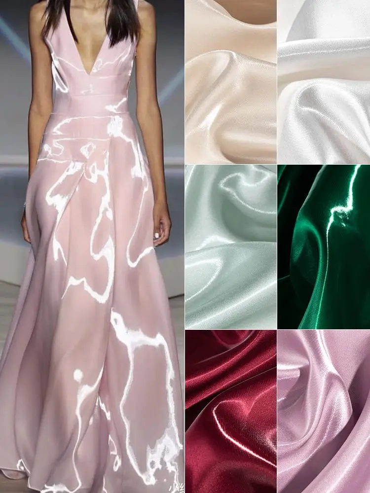 

Silk Satin Liquid Water Fabric Crystal Reflective Dress Background Designer Clothing Gift Fabric
