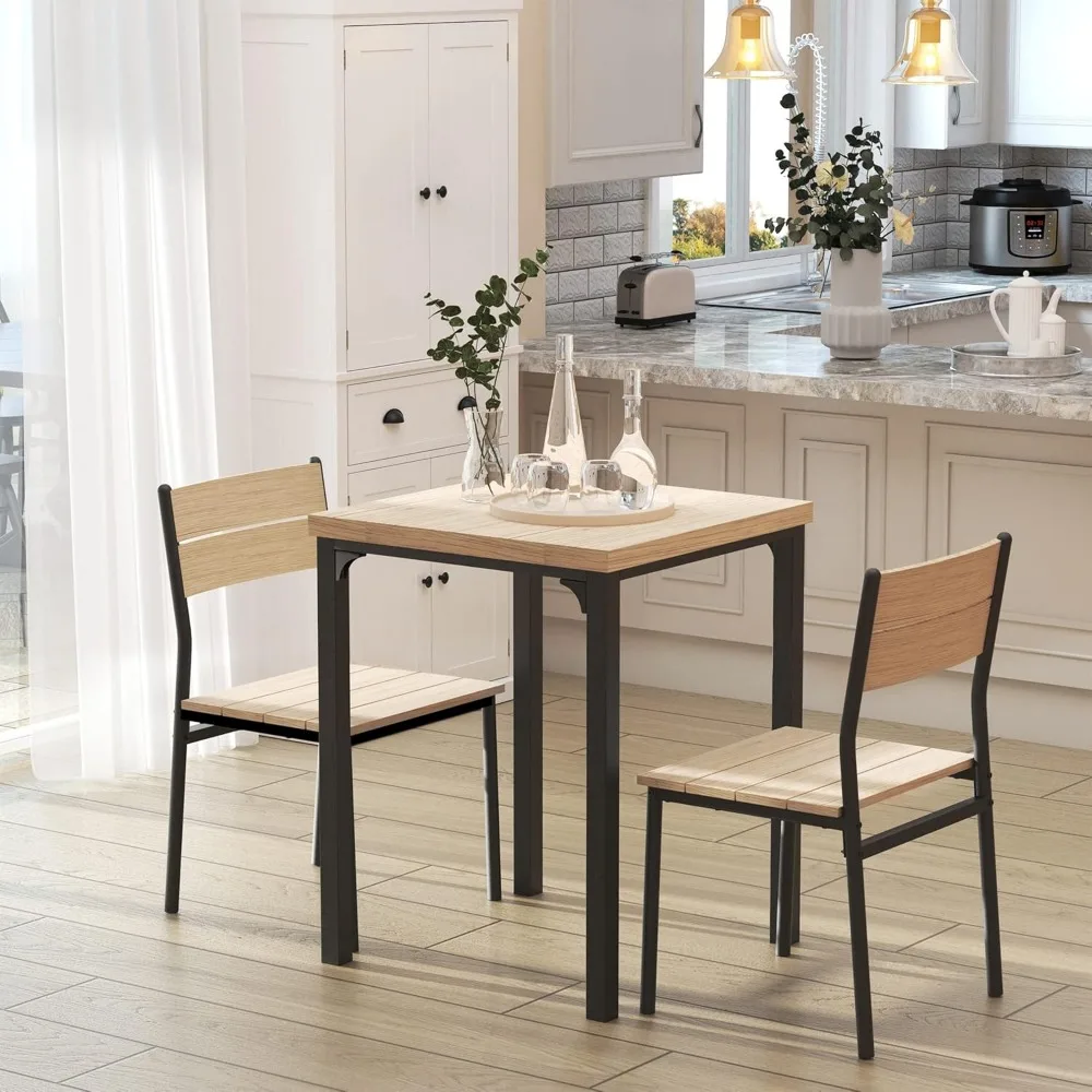 3 Piece Dining Table Set for 2, Modern Kitchen Table and Chairs, Dining Room Set for Breakfast Nook, Small Space, Apartme